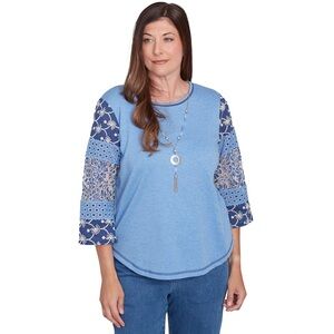Alfred Dunner Blue Top with Lace Sleeves